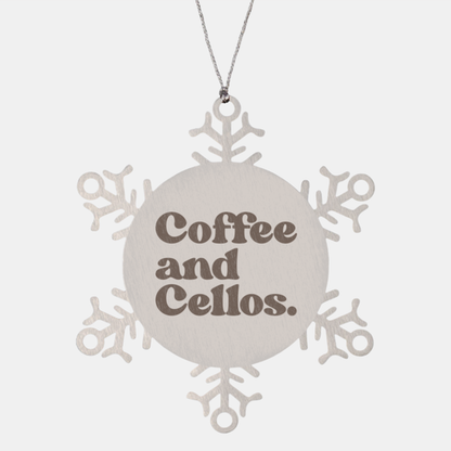 Cello 70s 1970s Cellist Ornament, Gifts, Snowflake Ornament, Christmas, Stocking Stuffer