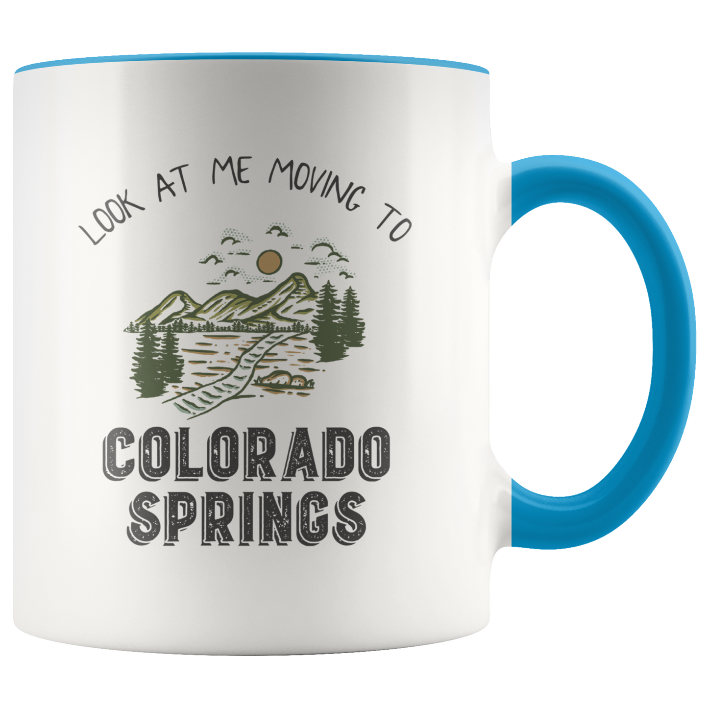 Moving to Colorado Springs Gifts, Moving Away Coffee Mug, Two Tone Accent Cup, Birthday Gift for Men and Women