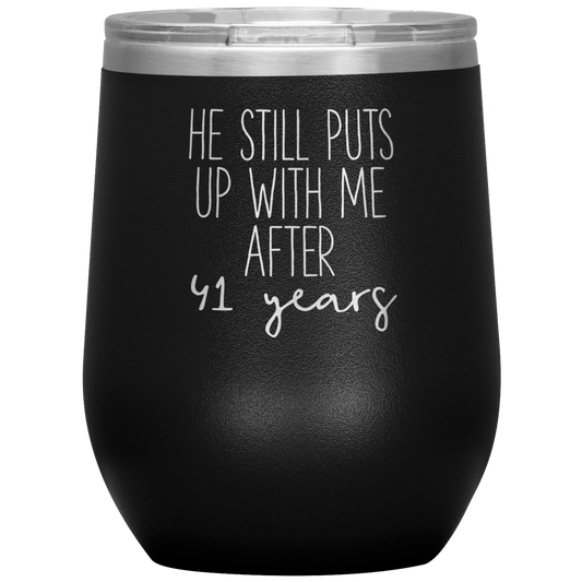 41st Anniversary Wine Tumbler, Gifts for Husband or Wife, Travel Wine Cup, Birthday Gifts for Men and Women