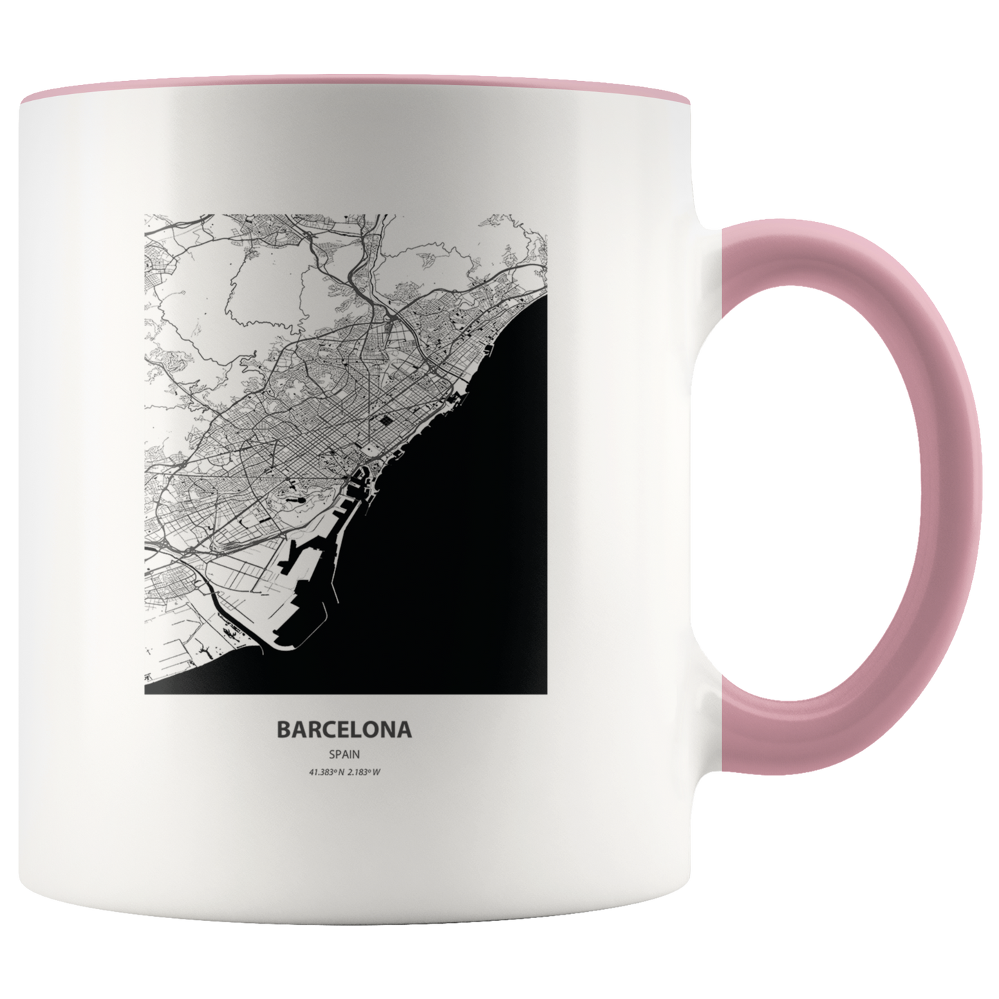 Moving to Barcelona Spain Map Gifts, Moving Away Coffee Mug, Two Tone Accent Cup, Birthday Gift for Men and Women