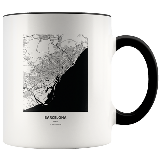 Moving to Barcelona Spain Map Gifts, Moving Away Coffee Mug, Two Tone Accent Cup, Birthday Gift for Men and Women