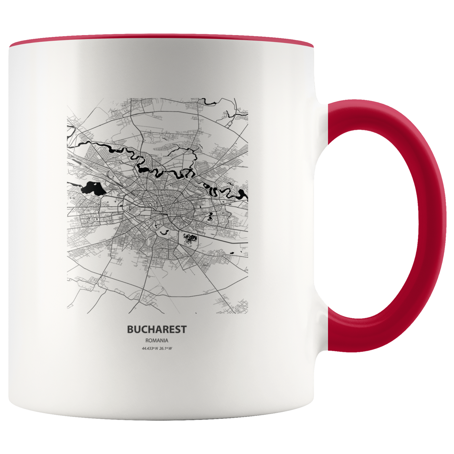 Moving to Bucharest Romania Map Gifts, Moving Away Coffee Mug, Two Tone Accent Cup, Birthday Gift for Men and Women