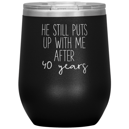 40th Anniversary Wine Tumbler, Gifts, Travel Wine Cup, Birthday Gifts for Men and Women