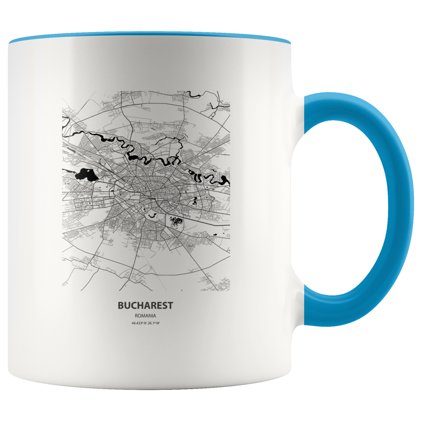 Moving to Bucharest Romania Map Gifts, Moving Away Coffee Mug, Two Tone Accent Cup, Birthday Gift for Men and Women