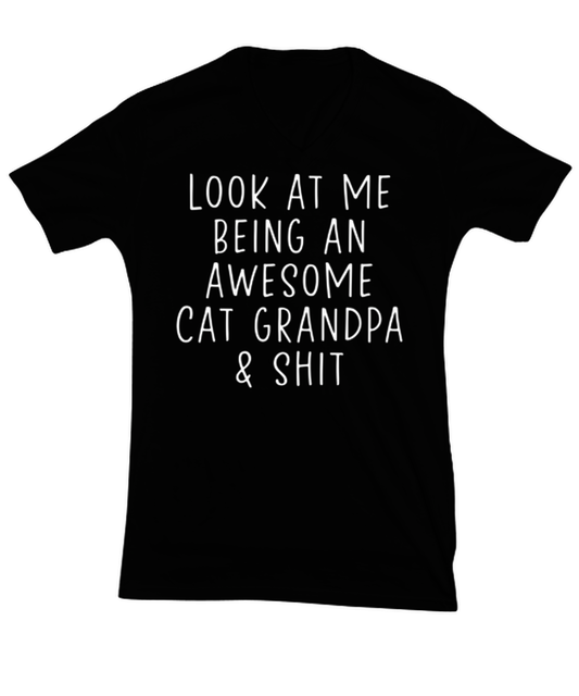 Cat Grandpa V Neck Tee Shirt Tshirt