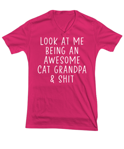 Cat Grandpa V Neck Tee Shirt Tshirt