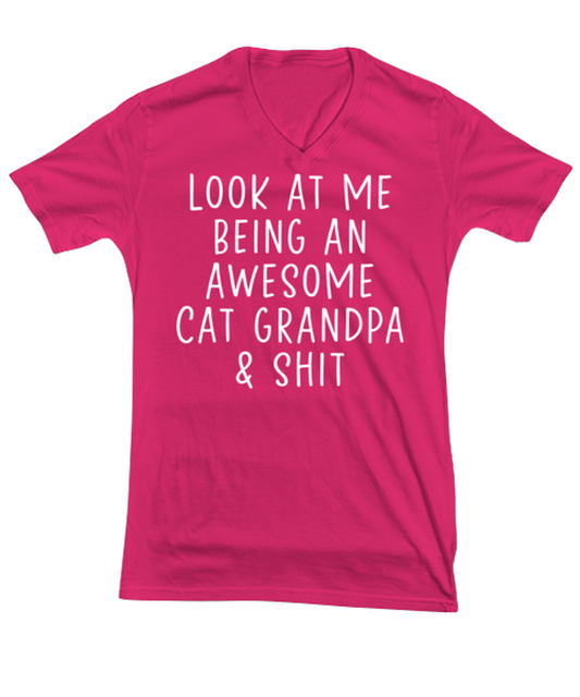 Cat Grandpa V Neck Tee Shirt Tshirt