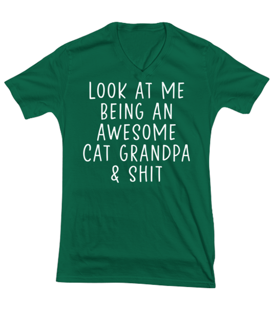 Cat Grandpa V Neck Tee Shirt Tshirt