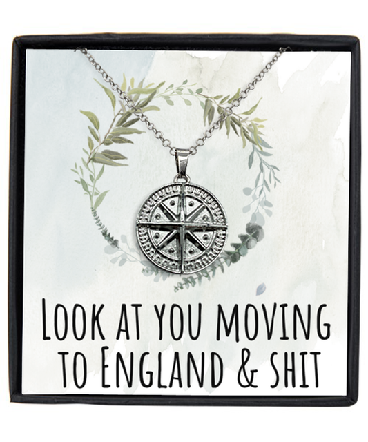 Moving to England United Kingdom UK Moving Away Necklace Compass Pendant Jewelry Merch