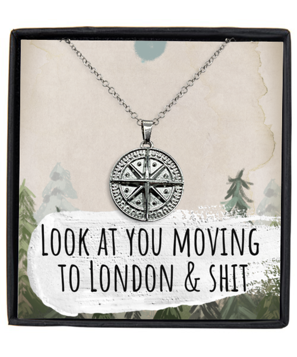 Moving to London United Kingdom UK England Moving Away Necklace Compass Pendant Jewelry Merch