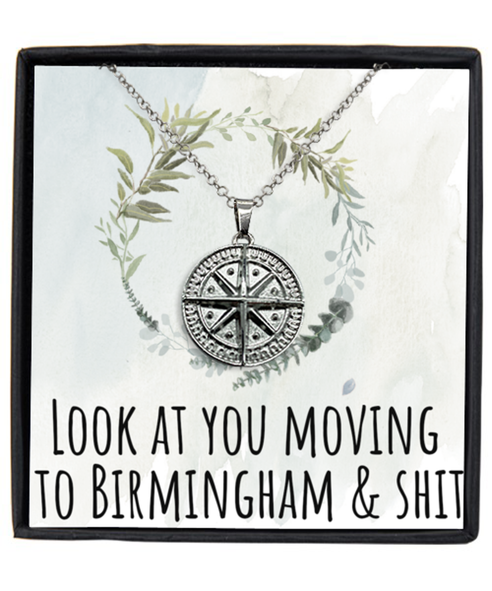 Moving to Birmingham United Kingdom UK England Moving Away Necklace Compass Pendant Jewelry Merch