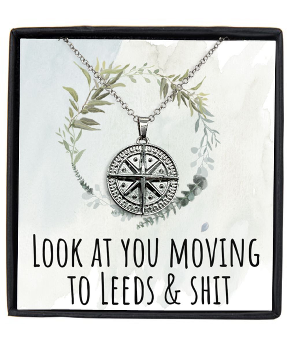 Moving to Leeds United Kingdom UK England Moving Away Necklace Compass Pendant Jewelry Merch