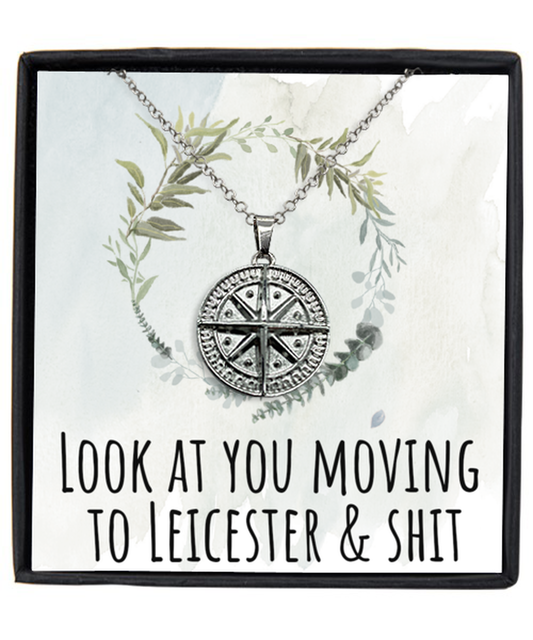 Moving to Leicester United Kingdom UK England Moving Away Necklace Compass Pendant Jewelry Merch