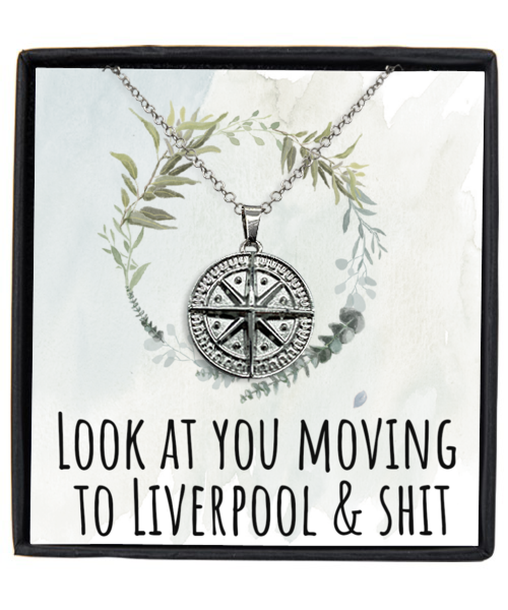 Moving to Liverpool United Kingdom UK England Moving Away Necklace Compass Pendant Jewelry Merch