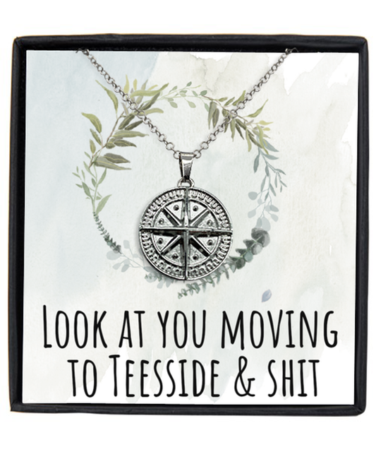 Moving to Teesside United Kingdom UK England Moving Away Necklace Compass Pendant Jewelry Merch