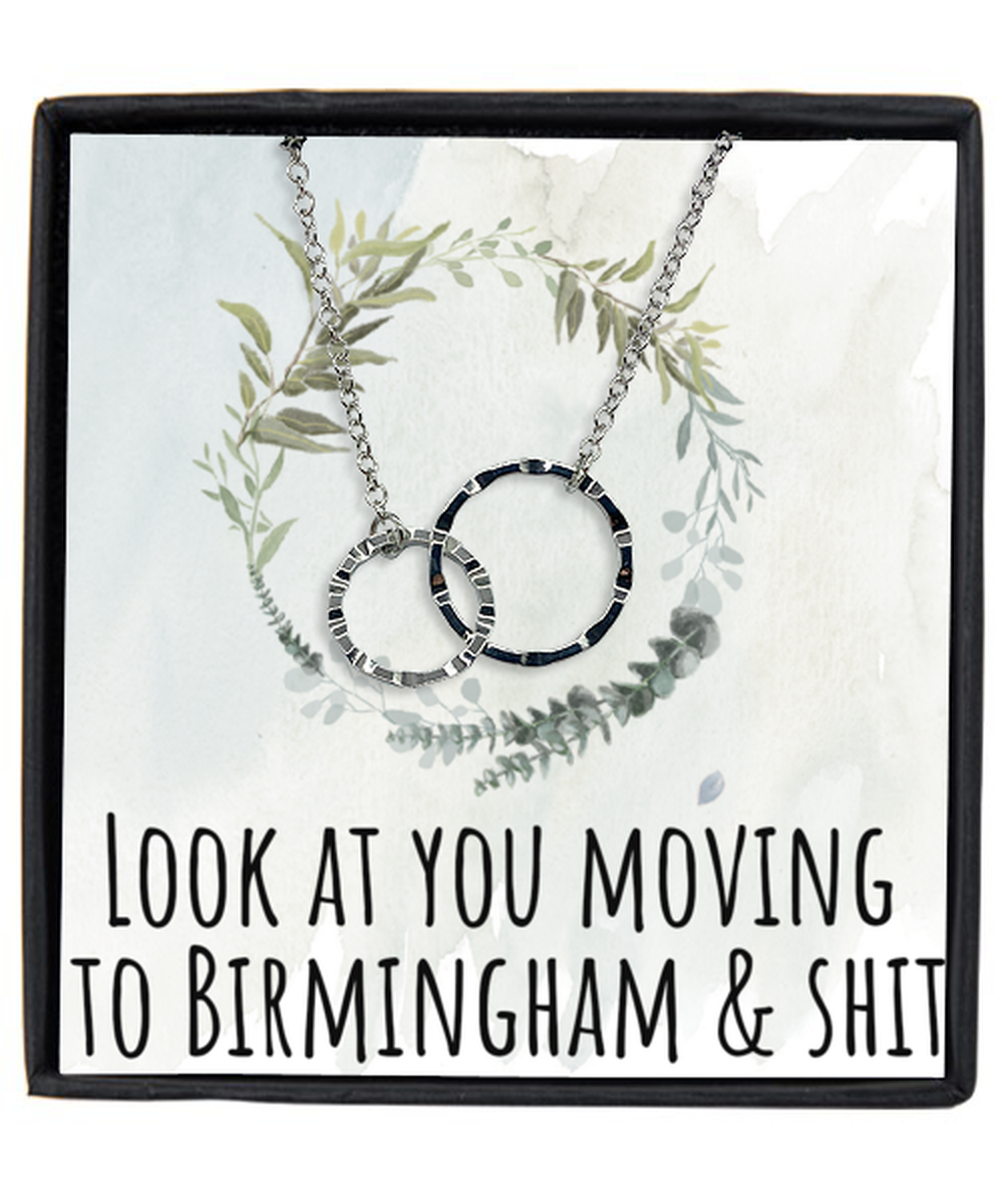 Moving to Birmingham United Kingdom UK England Moving Away Necklace Interlocking Rings Pendant Jewelry Merch