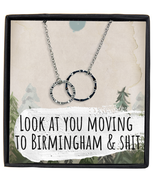 Moving to Birmingham United Kingdom UK England Moving Away Necklace Interlocking Rings Pendant Jewelry Merch