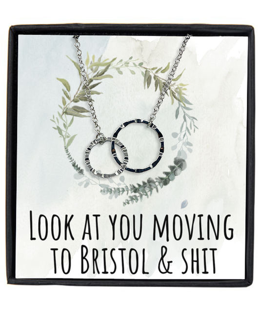 Moving to Bristol United Kingdom UK England Moving Away Necklace Interlocking Rings Pendant Jewelry Merch