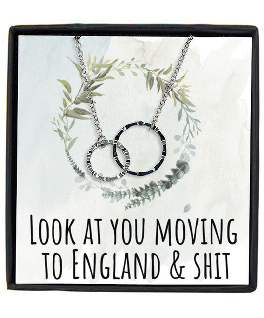 Moving to England United Kingdom UK Moving Away Necklace Interlocking Rings Pendant Jewelry Merch