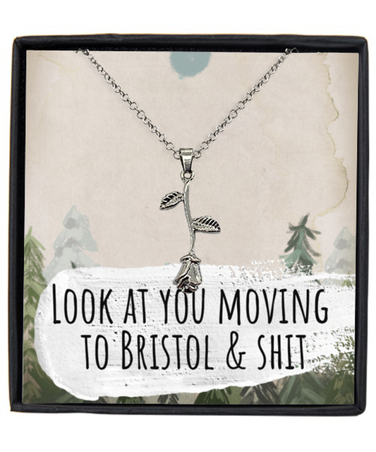 Moving to Bristol United Kingdom UK England Moving Away Necklace Rose Pendant Jewelry Merch