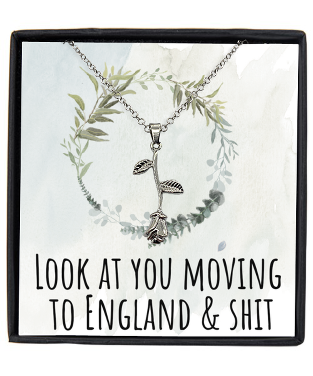 Moving to England United Kingdom UK Moving Away Necklace Rose Pendant Jewelry Merch