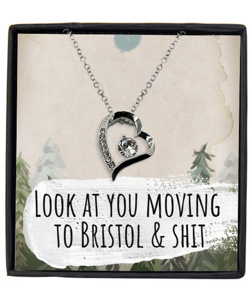 Moving to Bristol United Kingdom UK England Moving Away Necklace Heart Silver Plated Pendant Jewelry Merch