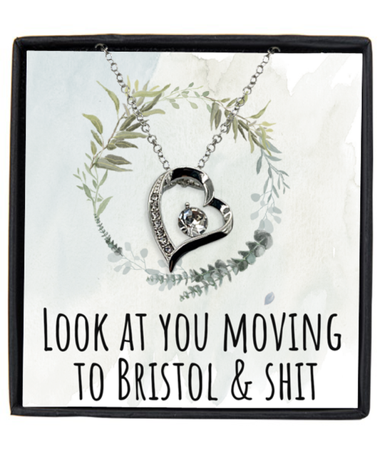 Moving to Bristol United Kingdom UK England Moving Away Necklace Heart Silver Plated Pendant Jewelry Merch