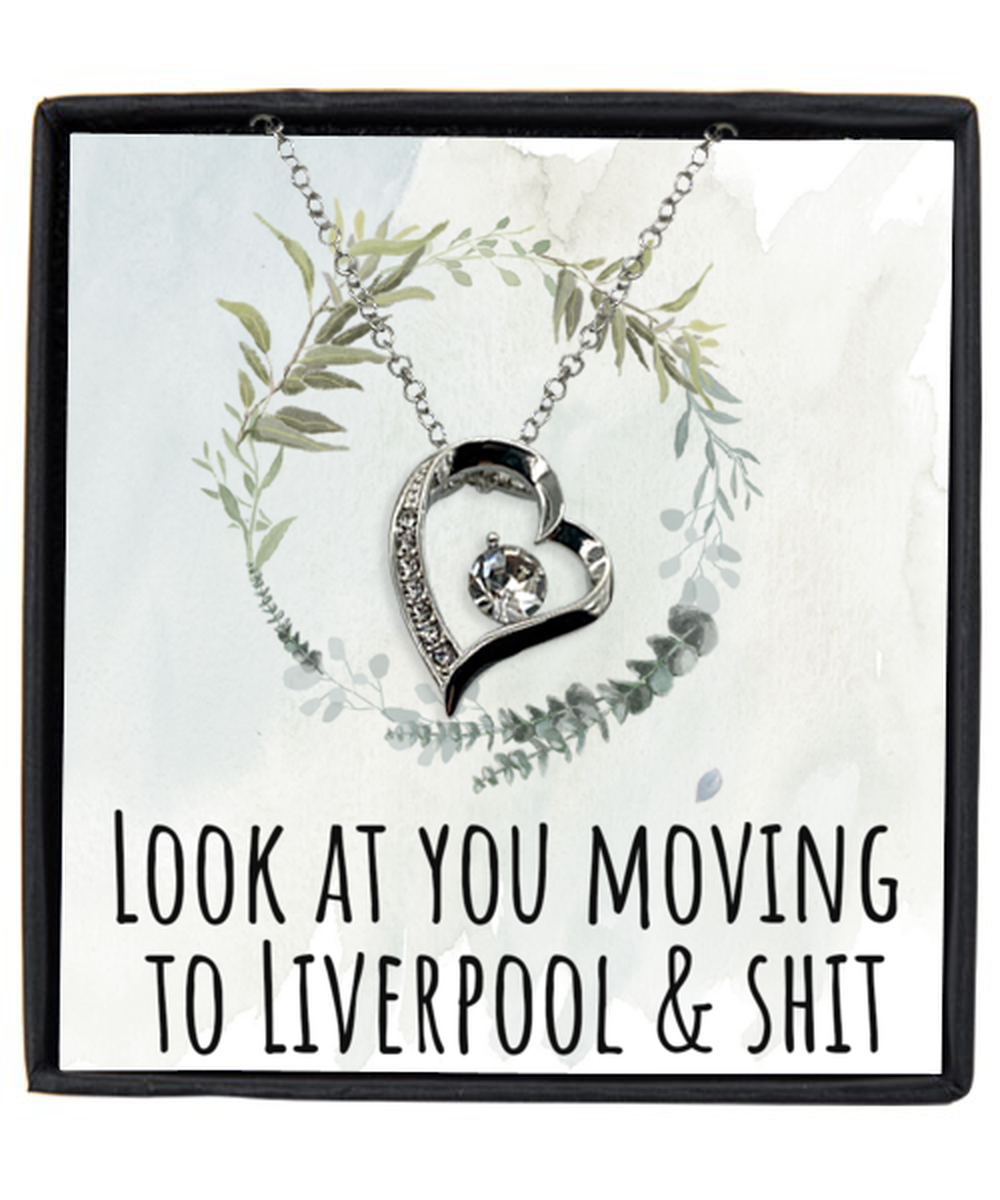 Moving to Liverpool United Kingdom UK England Moving Away Necklace Heart Silver Plated Pendant Jewelry Merch