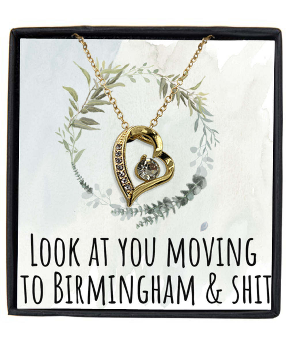 Moving to Birmingham United Kingdom UK England Moving Away Necklace Heart Gold Plated Pendant Jewelry Merch