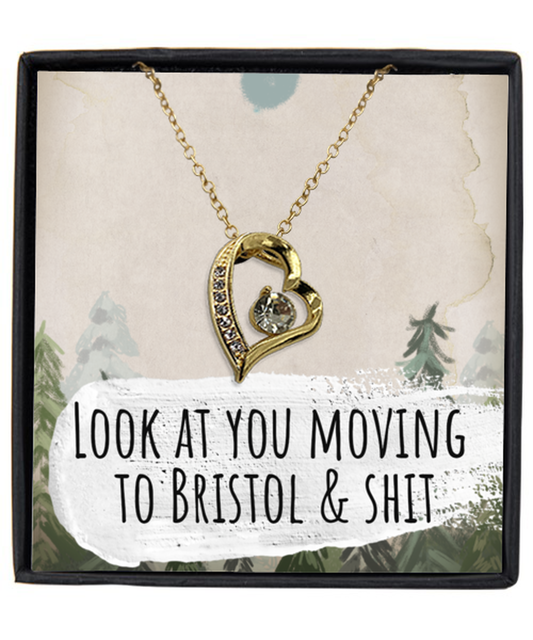 Moving to Bristol United Kingdom UK England Moving Away Necklace Heart Gold Plated Pendant Jewelry Merch