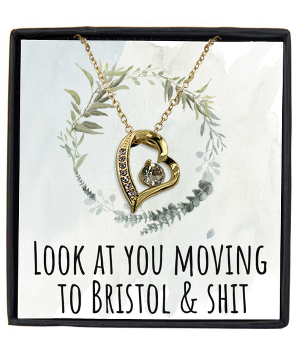 Moving to Bristol United Kingdom UK England Moving Away Necklace Heart Gold Plated Pendant Jewelry Merch