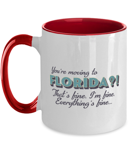 Moving to Florida Two Tone Coffee Mug Red Handle Unique Cup