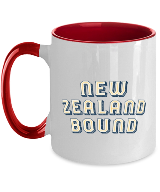 Moving to New Zealand Two Tone Coffee Mug Red Handle Unique Cup