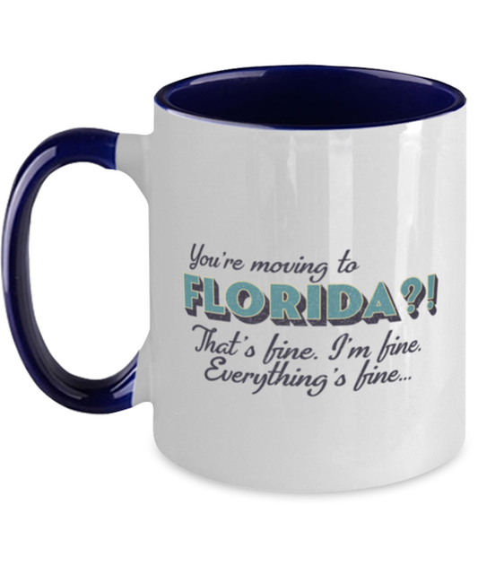 Moving to Florida Two Tone Coffee Mug Navy Handle Unique Cup