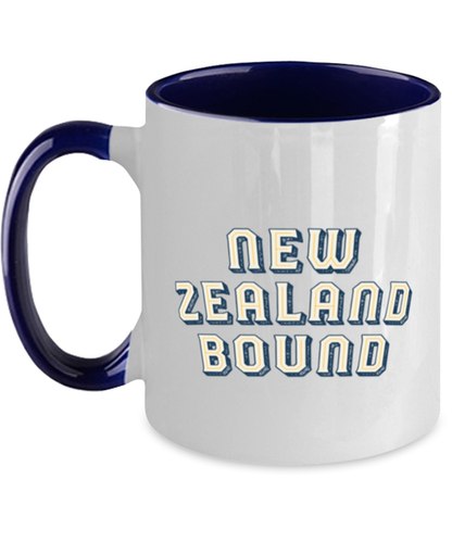 Moving to New Zealand Two Tone Coffee Mug Navy Handle Unique Cup