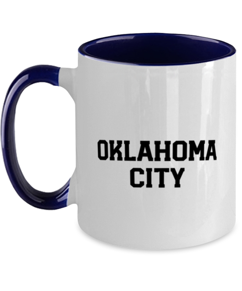 Oklahoma City Moving Away Two Tone Coffee Mug Navy Handle Unique Cup