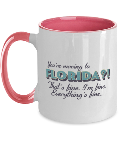 Moving to Florida Two Tone Coffee Mug Pink Handle Unique Cup