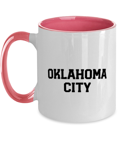 Oklahoma City Moving Away Two Tone Coffee Mug Pink Handle Unique Cup