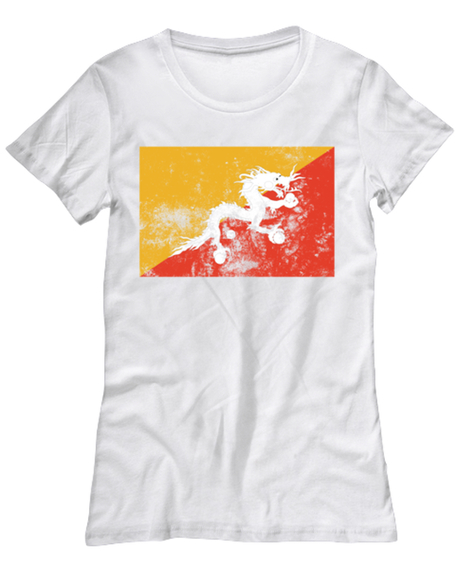 Retro Vintage Style Bhutan Bhutanese Flag Pride Womens T Shirt Unique Tshirt Cool Woman Tee