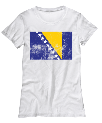 Retro Vintage Style Bosnia Bosnian Flag Pride Womens T Shirt Unique Tshirt Cool Woman Tee