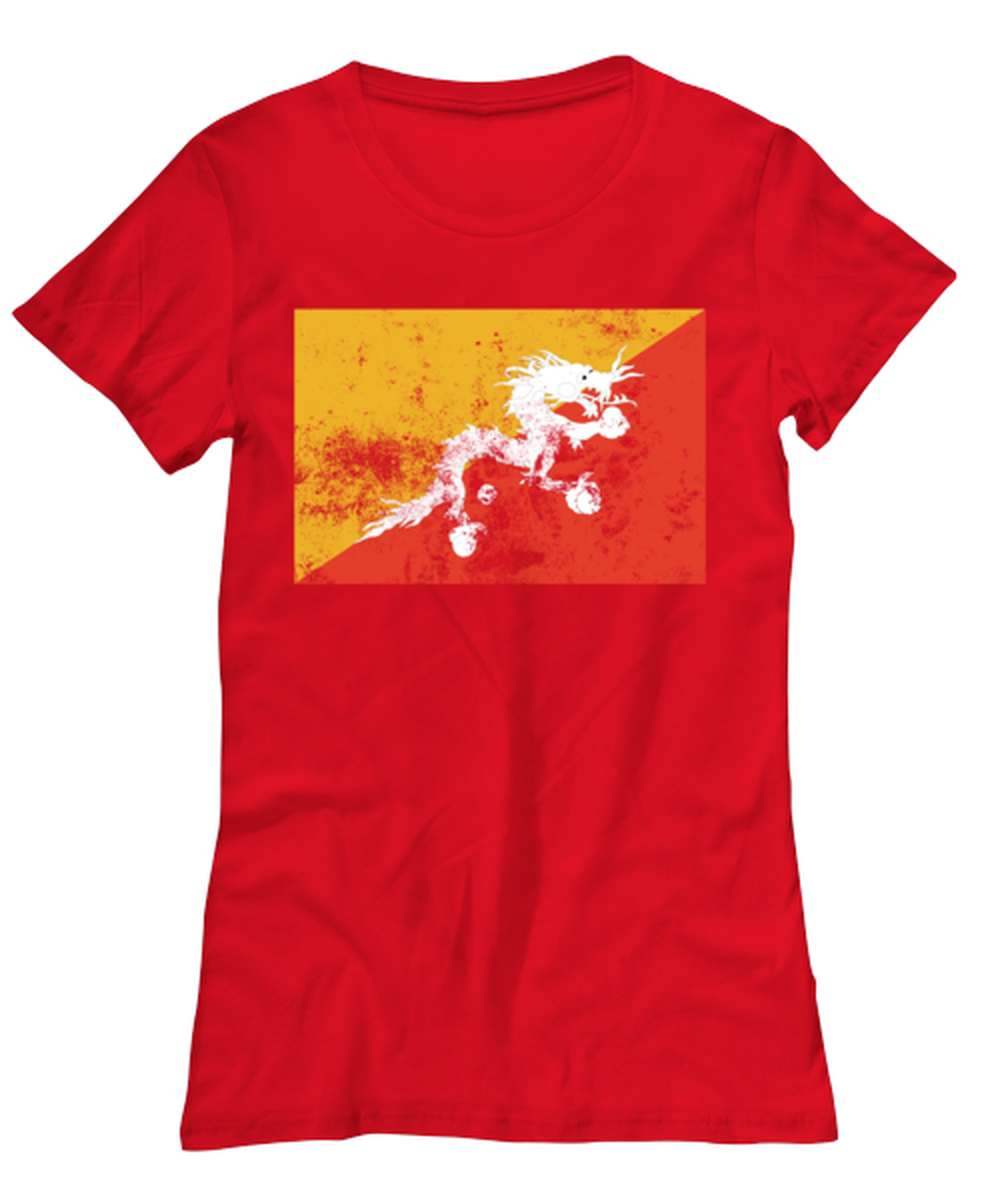 Retro Vintage Style Bhutan Bhutanese Flag Pride Womens T Shirt Unique Tshirt Cool Woman Tee