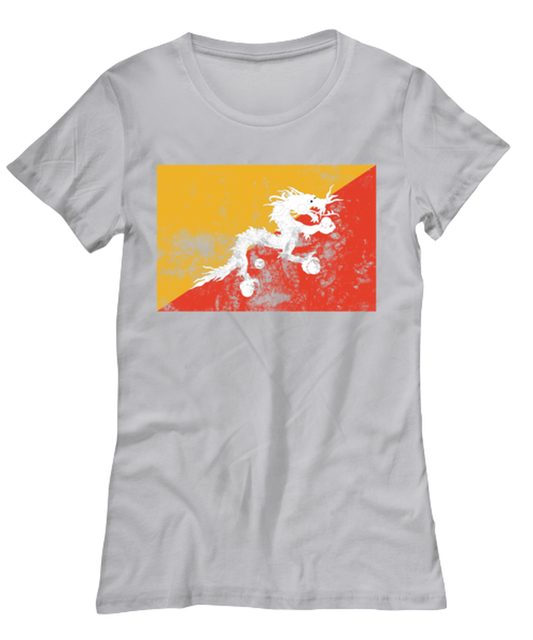 Retro Vintage Style Bhutan Bhutanese Flag Pride Womens T Shirt Unique Tshirt Cool Woman Tee