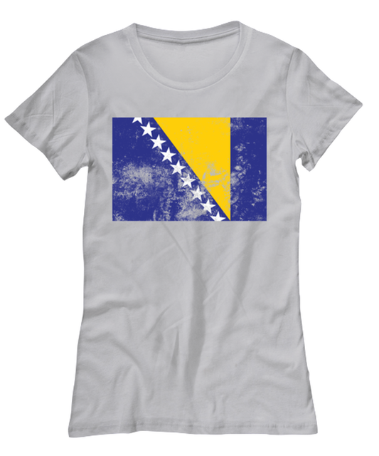 Retro Vintage Style Bosnia Bosnian Flag Pride Womens T Shirt Unique Tshirt Cool Woman Tee