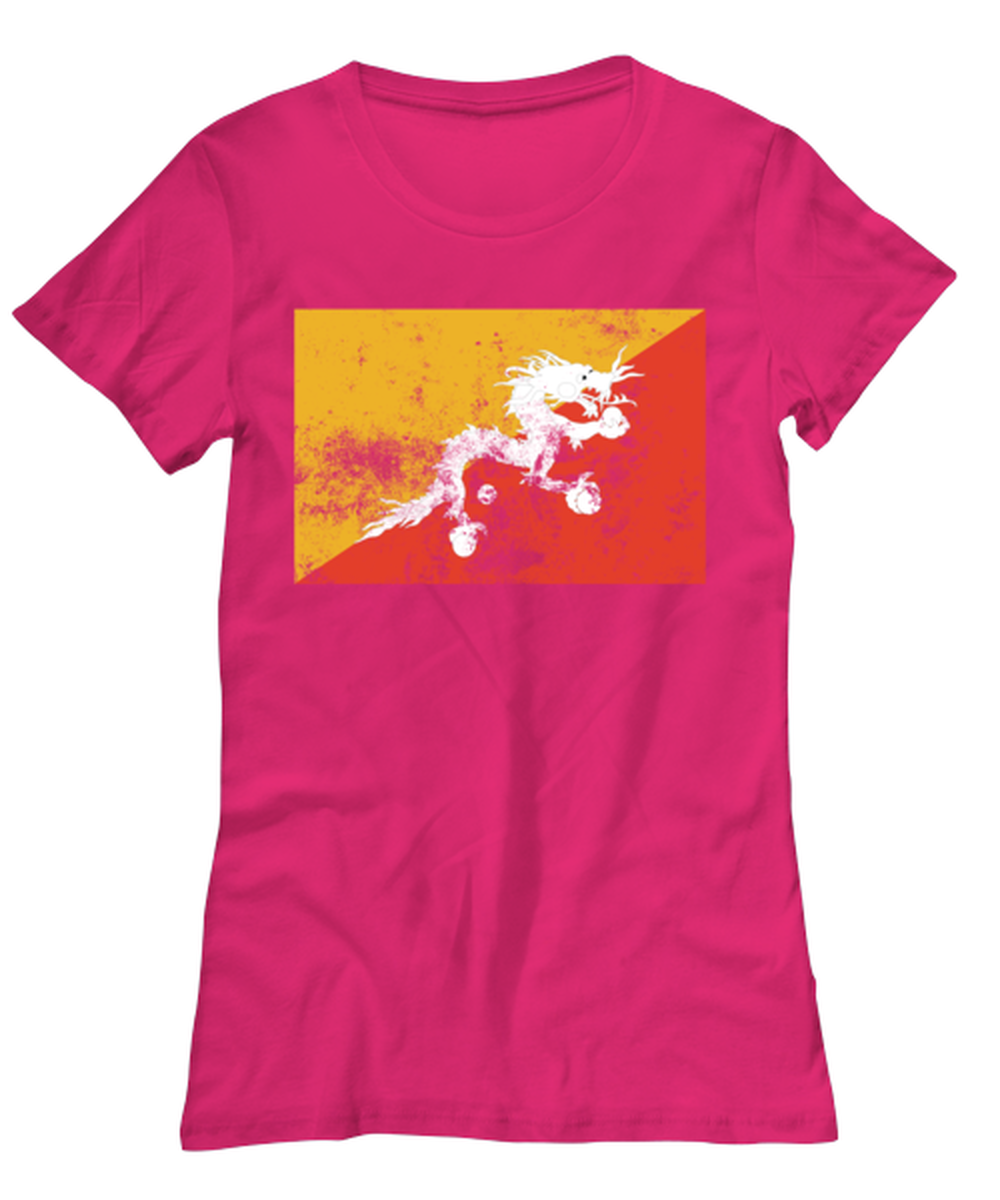 Retro Vintage Style Bhutan Bhutanese Flag Pride Womens T Shirt Unique Tshirt Cool Woman Tee