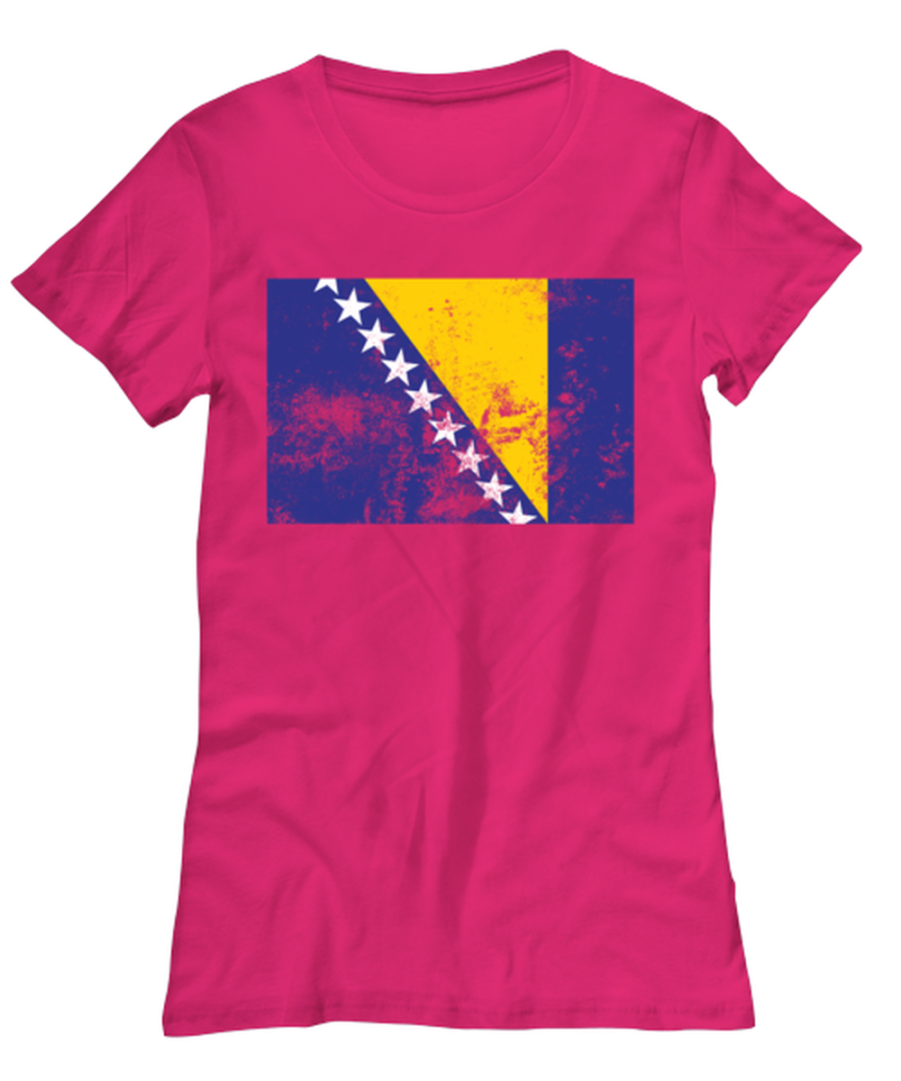 Retro Vintage Style Bosnia Bosnian Flag Pride Womens T Shirt Unique Tshirt Cool Woman Tee