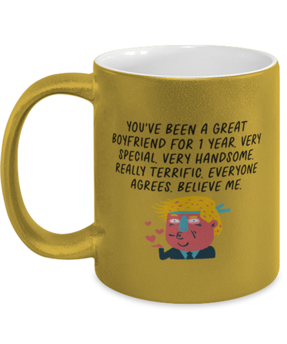 1st Anniversary 1 Year Dating Together Boyfriend Him Gold Metallic Coffee Mug Unique Birthday Cup Men Women