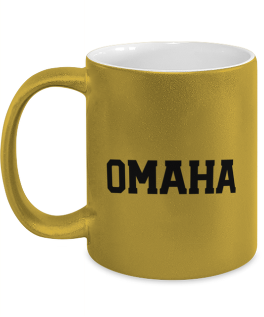 Omaha Nebraska Moving Away Gold Metallic Coffee Mug Unique Birthday Cup Men Women