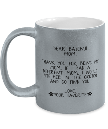 Basenji Mom Silver Metallic Coffee Mug Unique Birthday Cup Men Women