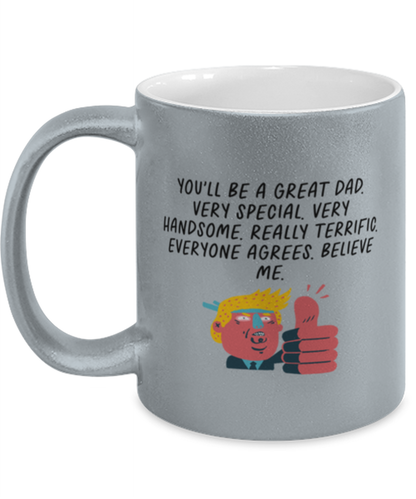 Expectant Father Expecting Dad New Fathers Day Silver Metallic Coffee Mug Unique Birthday Cup Men Women