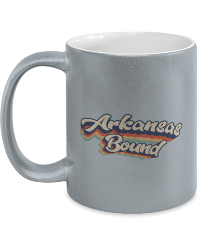 Moving to Arkansas Retro 70s Silver Metallic Coffee Mug Unique Birthday Cup Men Women